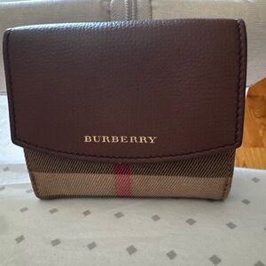 Burberry Tan and Red Plaid Leather Accent